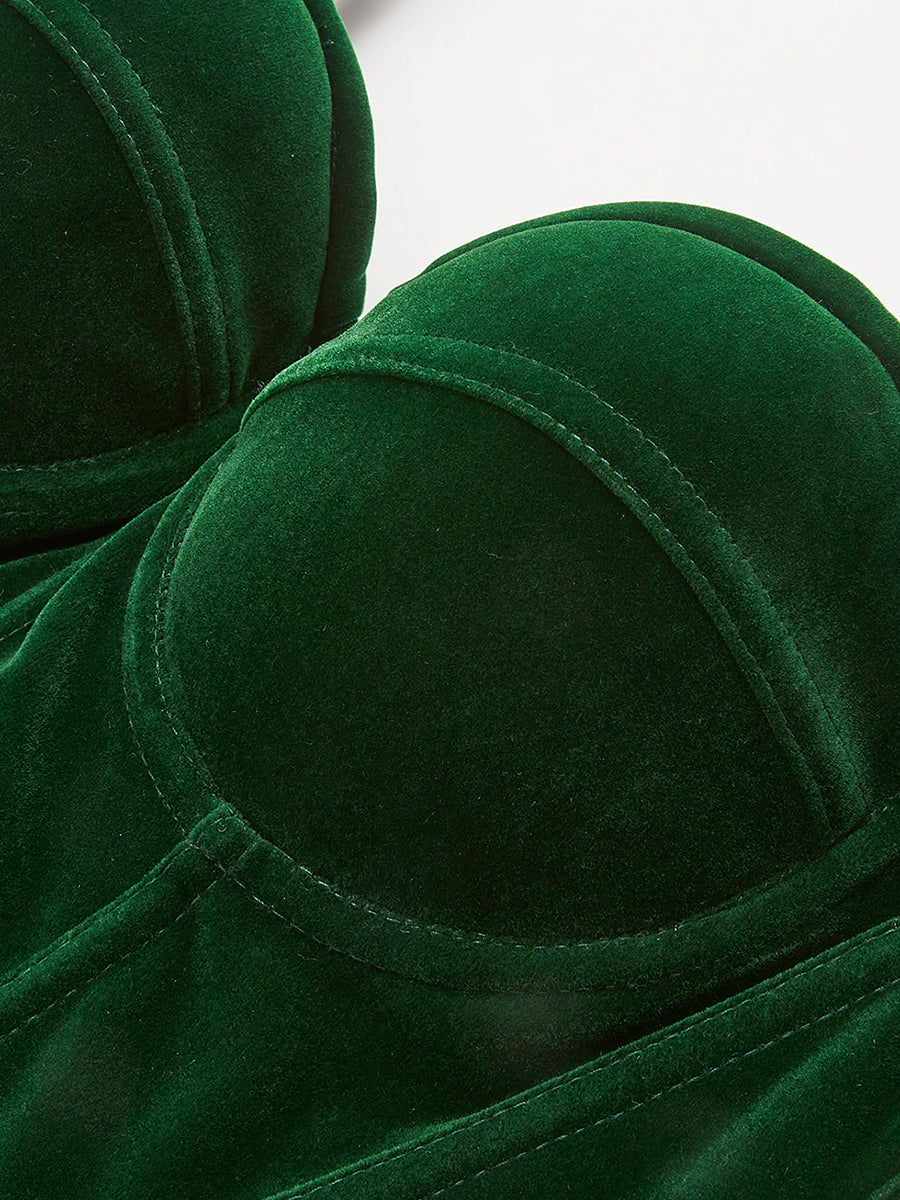 Vintage Dark Green Velvet Sweetheart Neck Adjustable Straps Boned Corset Top