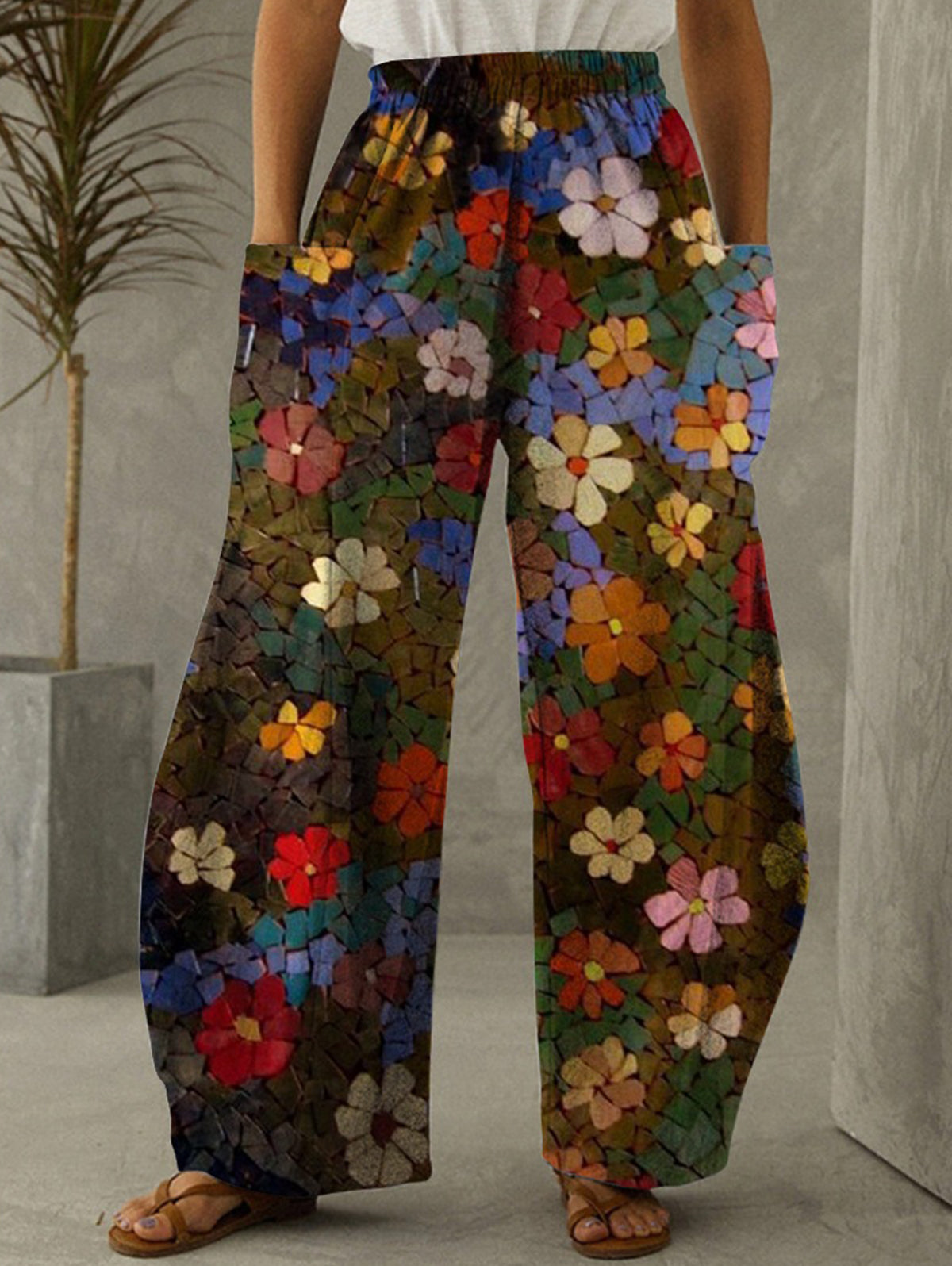 Street Oil Painting High Waist Wide Leg Pants