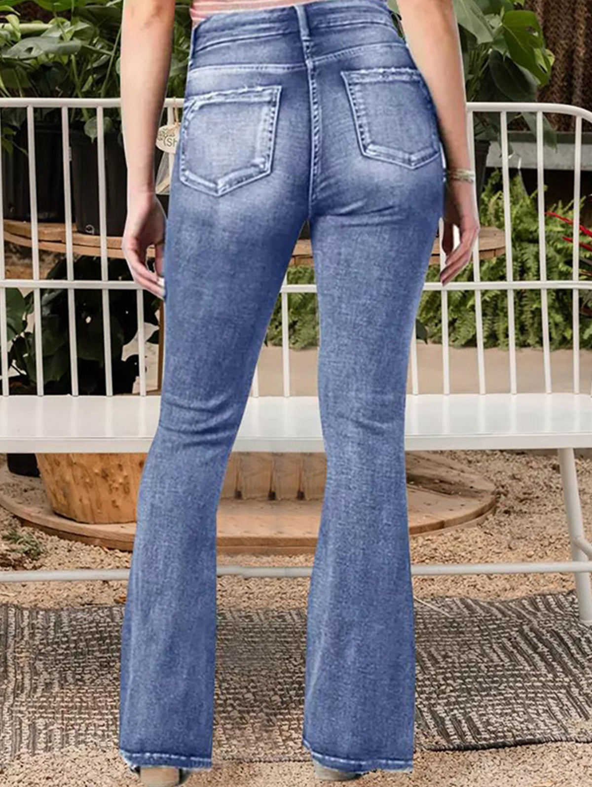 Vintage Light Washed Distressed Pocket Flare Leg Pants