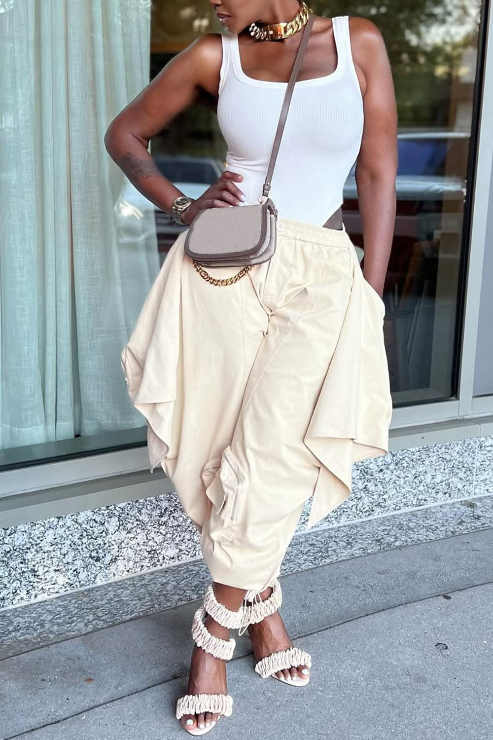 Ursiime Design Daily Ivory Casual Pull-On Waist Cargo Pants [Pre-Order]