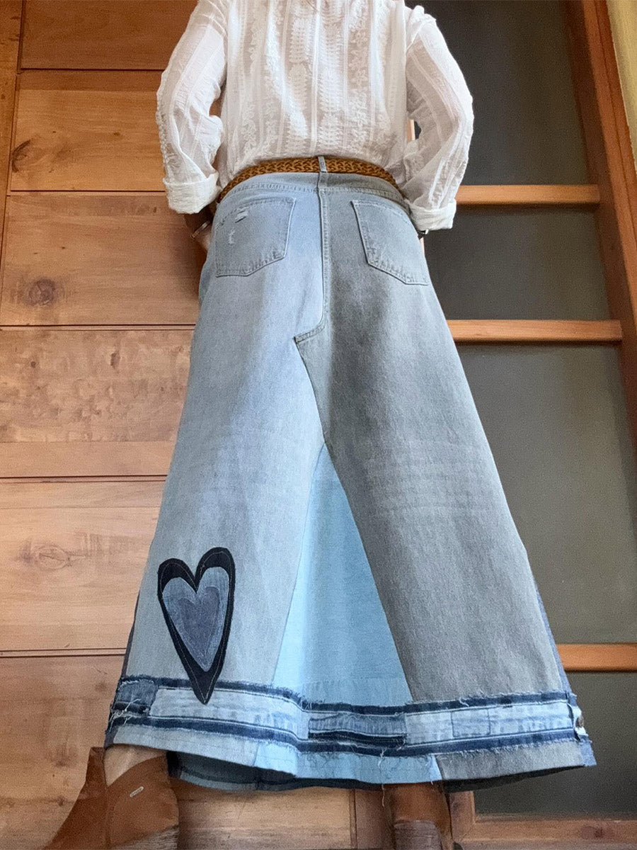 Ursiime Daily Blue Contrast Casual Pocket Denim Skirts