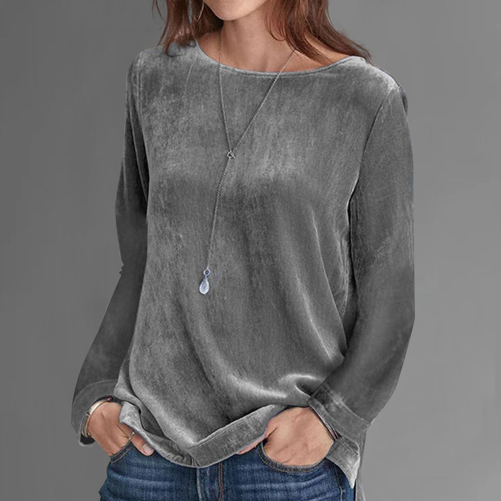 Casual Round Neck Long Sleeve Solid Velvet Sweatshirt