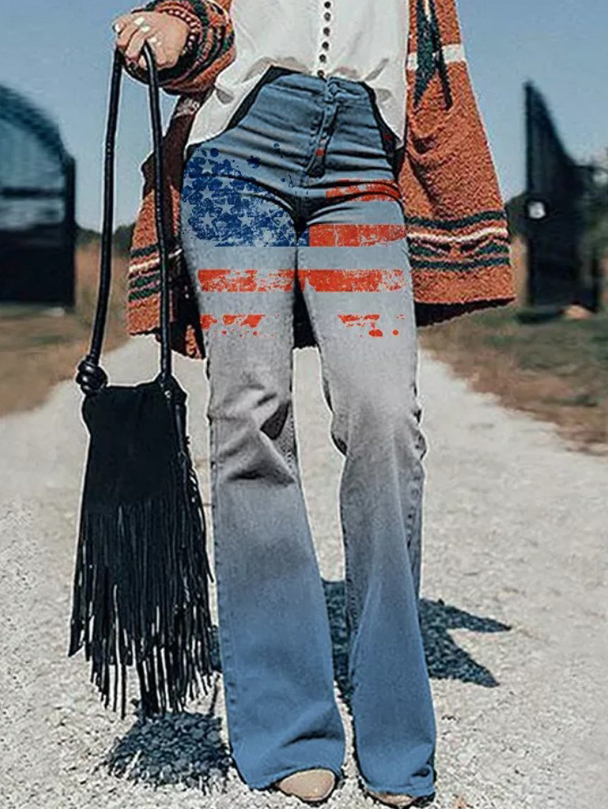 Casual High-rise Floral Pattern Flare Leg Jeans