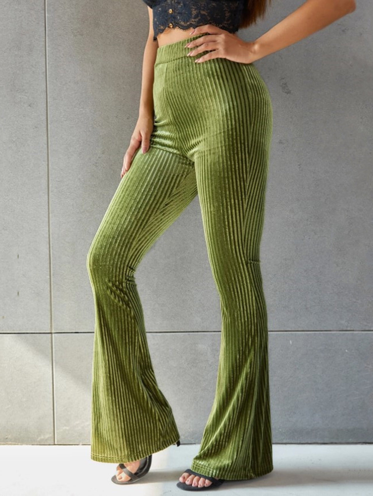 Velvet Pit Stripe High-Rise Elastic Waist Flare Leg Pants