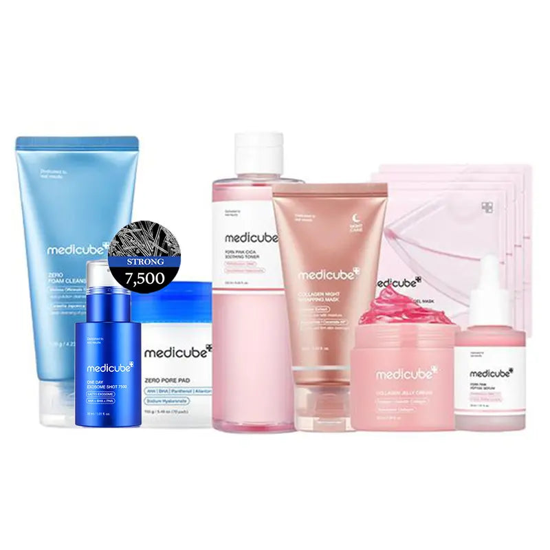 [medicube] Affordable Glass Glow Skincare Set | Includes 8 TOP-SELLING products for Gentle Skin Renewal