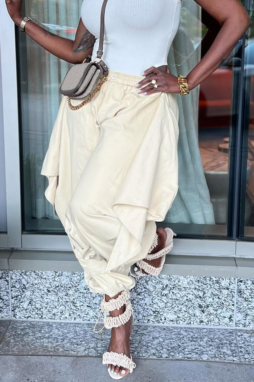 Ursiime Design Daily Ivory Casual Pull-On Waist Cargo Pants [Pre-Order]