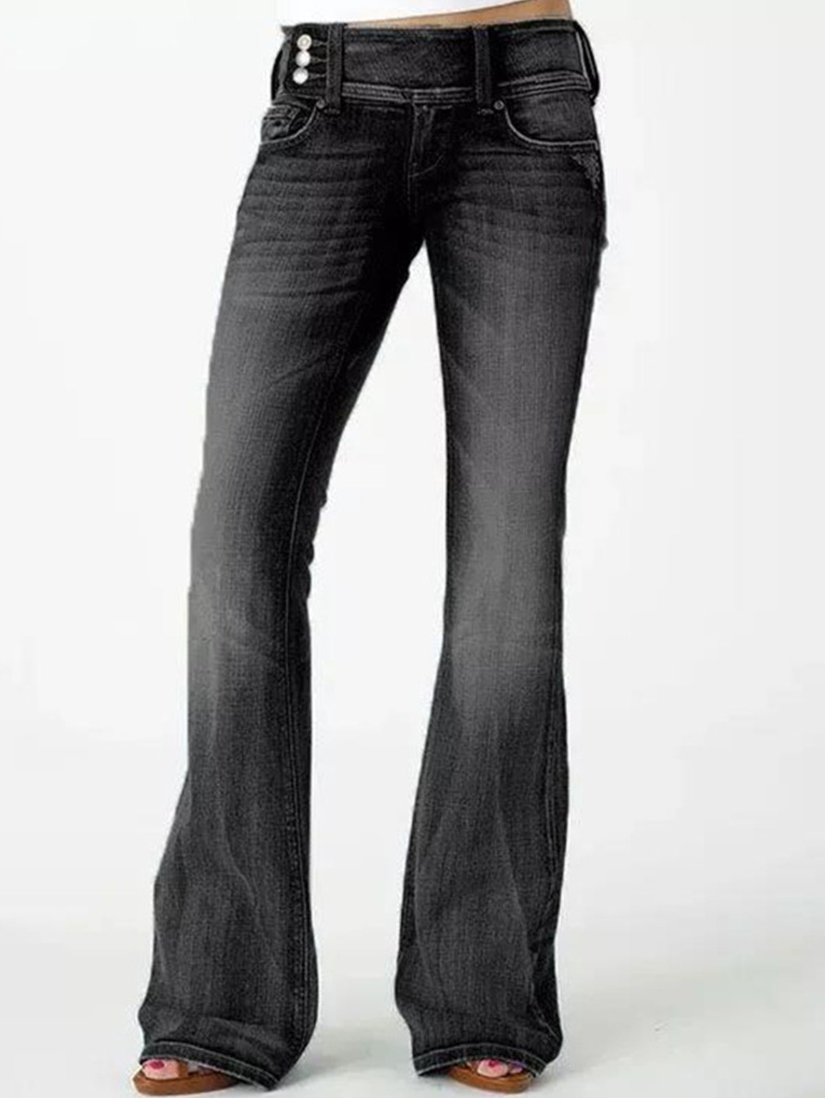 Vintage Light Washed Distressed Pocket Flare Leg Pants