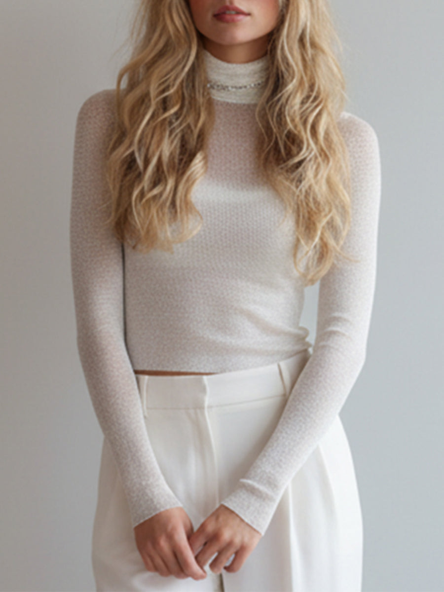 Ursiime Daily White High Collar Long Sleeve Casual Sweaters