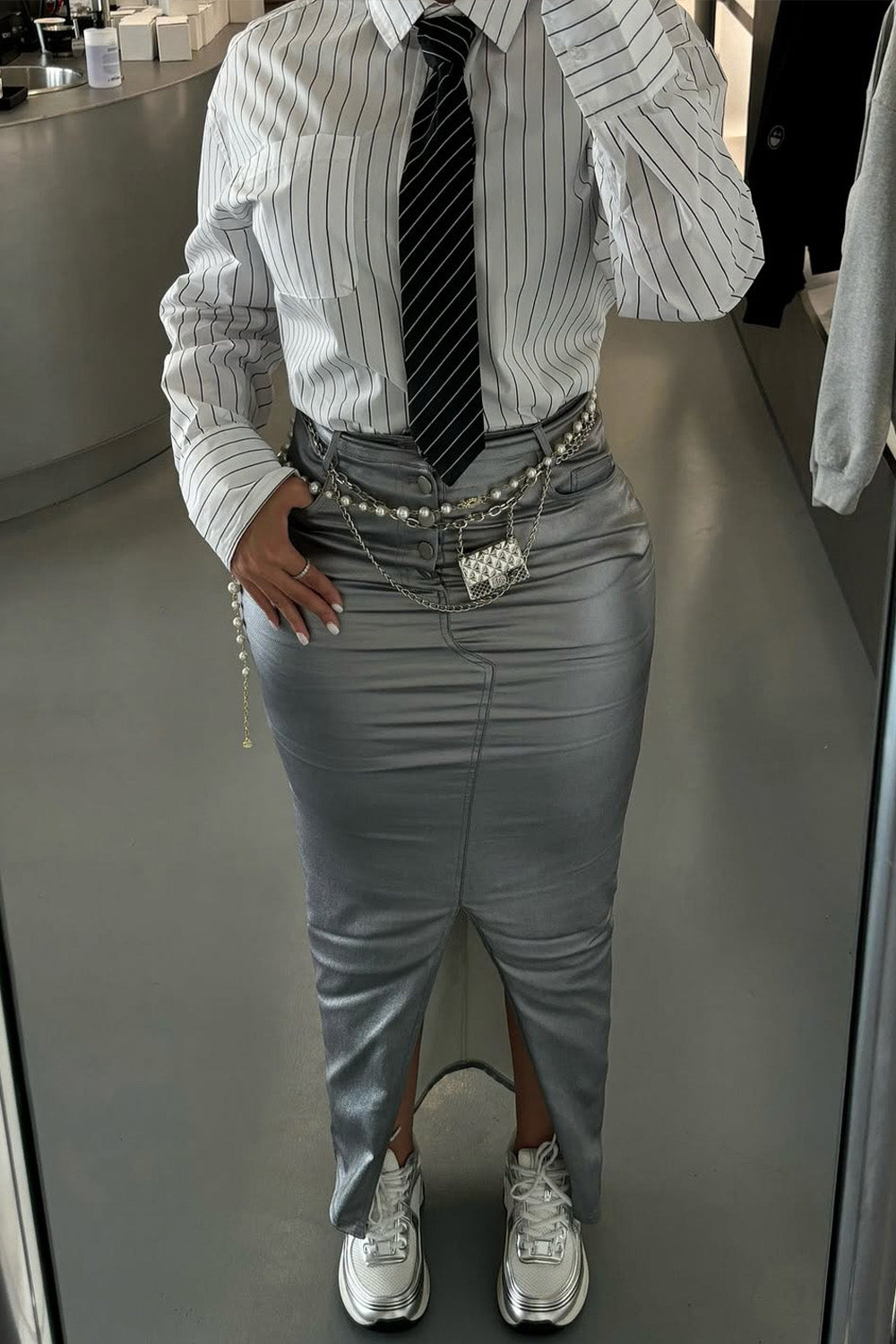 Ursiime Design Party Hot Pink Split Casual Bodycon Glitter Skirts [Pre-Order]