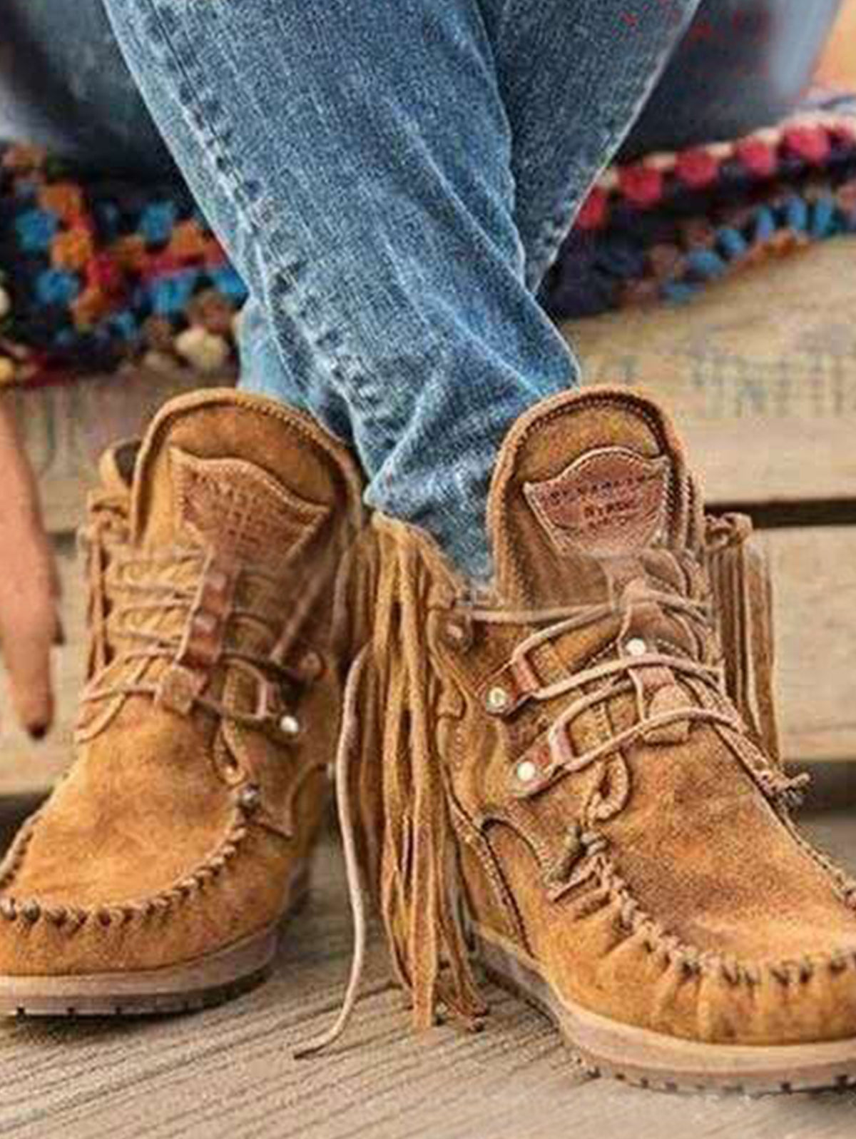 Casual Tassels Stitching Studded Lace Up Ankle Boot