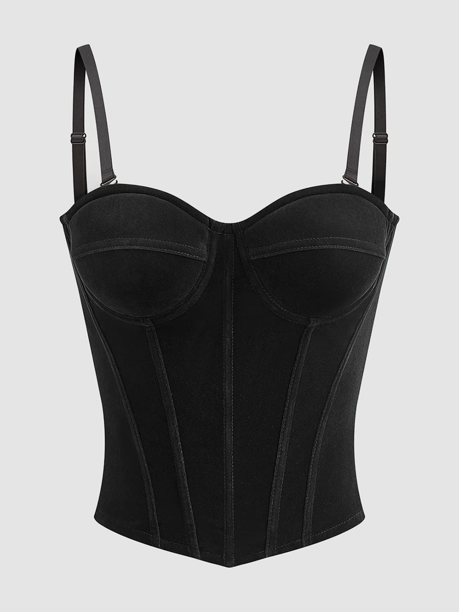 Vintage Dark Green Velvet Sweetheart Neck Adjustable Straps Boned Corset Top