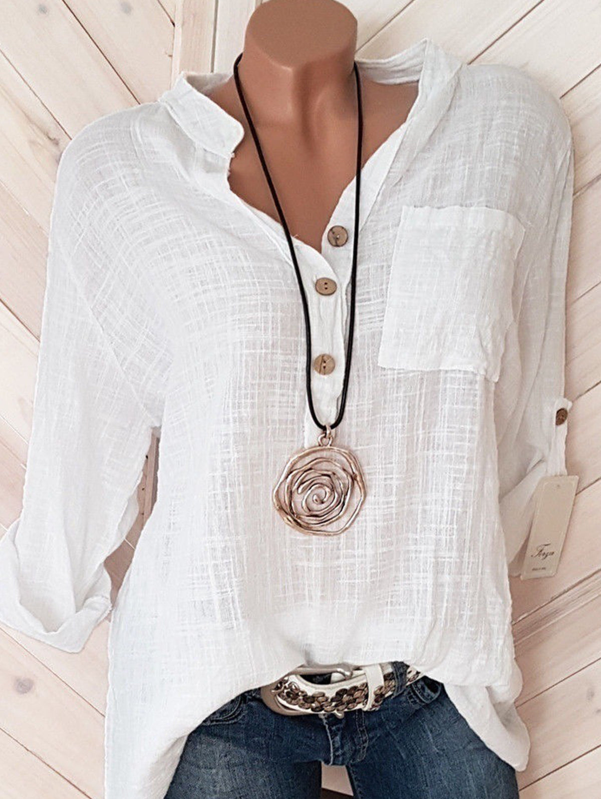 Daily V Neck Buttons Long Sleeve Solid Blouses