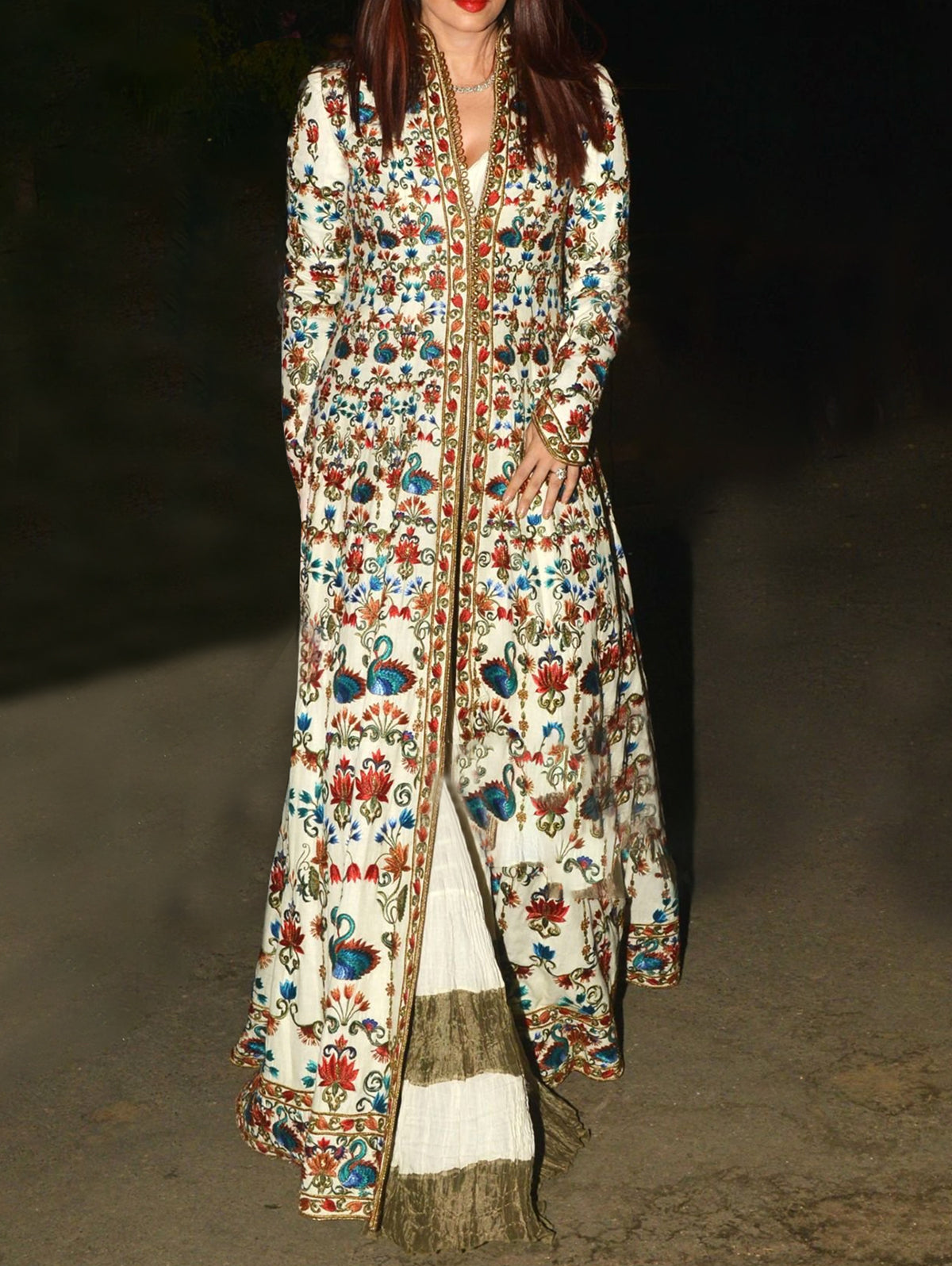 Ethnic Flamingo Allover Pattern Long Sleeve Floor Length Coat