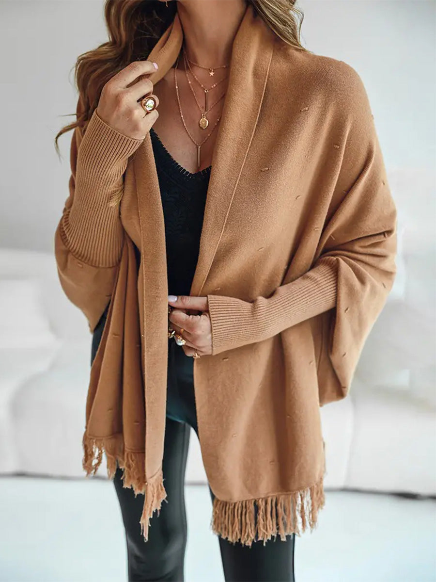 Ursiime Business Casual Khaki Batwing Sleeve Fringe Casual Cardigans