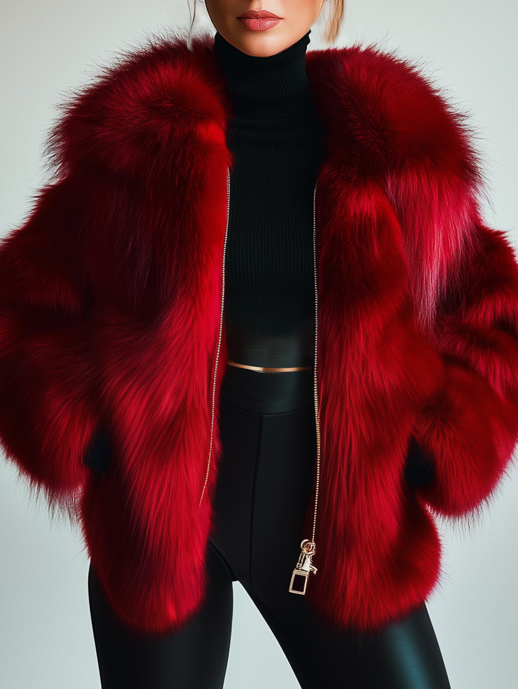 Ursiime Lapel Long Sleeve Zip Up Plush Coat