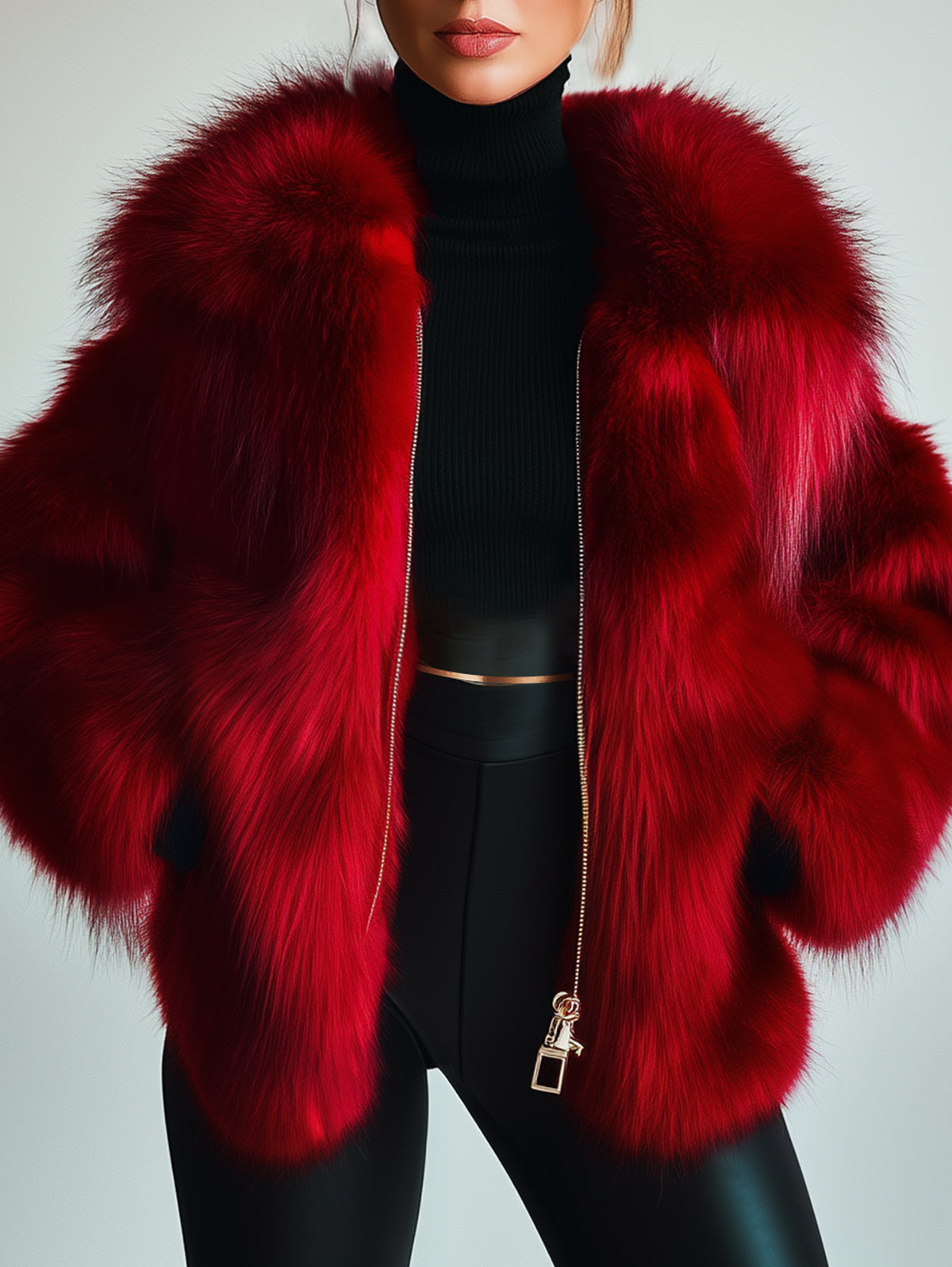 Ursiime Lapel Long Sleeve Zip Up Plush Coat