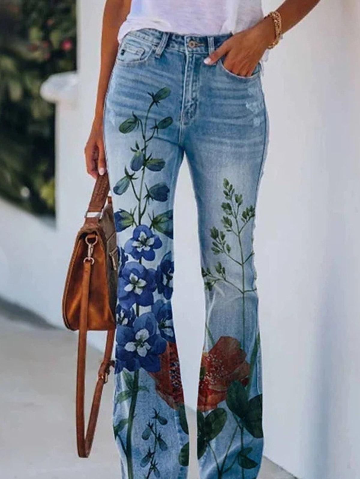 Daily Floral Graphic High Waisted Pocket Flared Pants