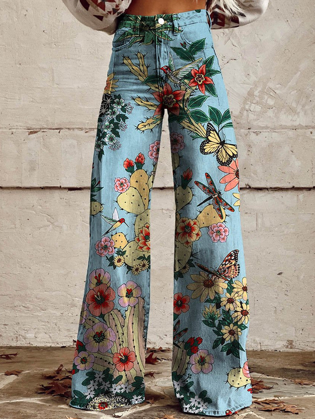 Daily High Rise Pattern Pocket  Wide Leg Pants