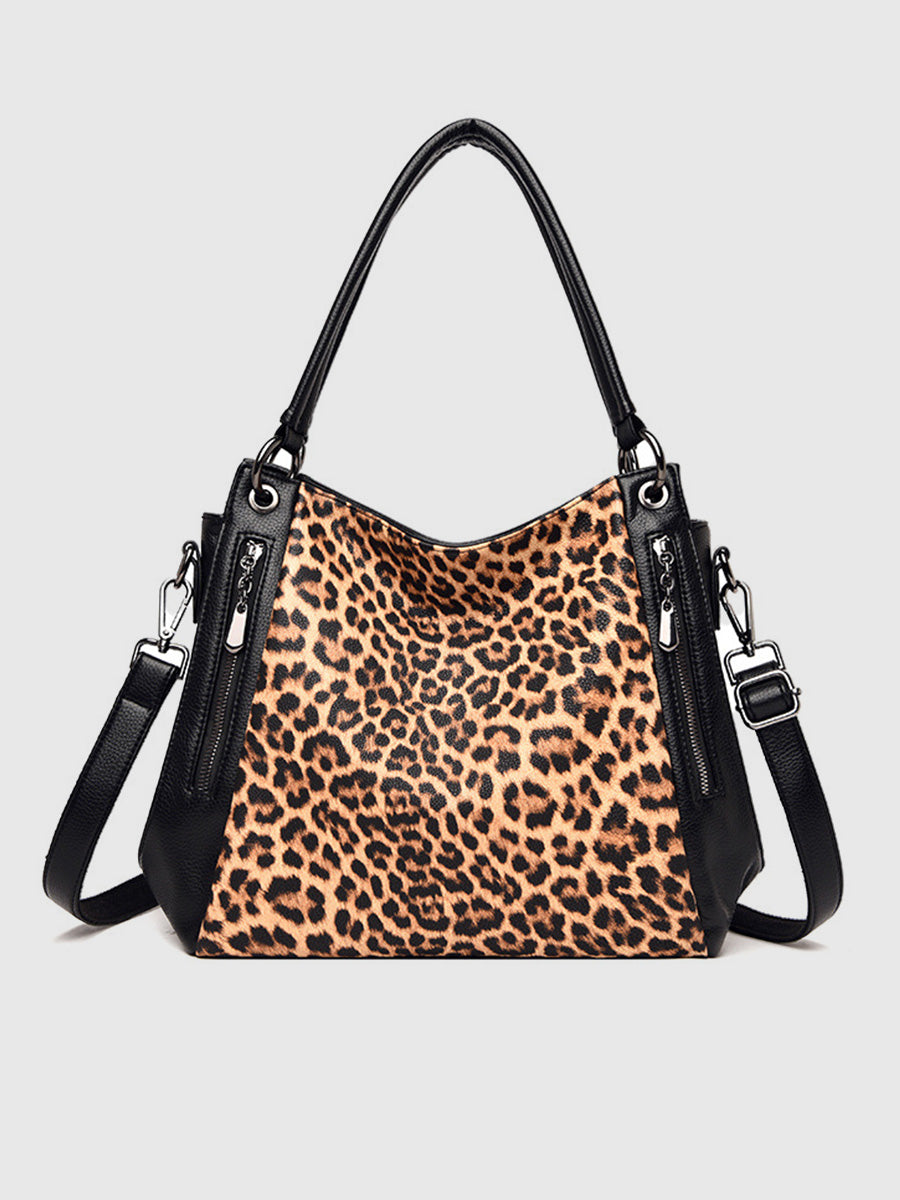 Fashion Leopard Print Large Capacity Top Handles PU Leather Shoulder Bags