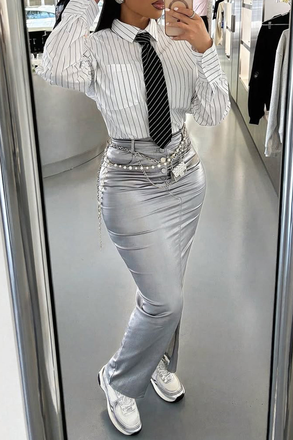 Ursiime Design Party Hot Pink Split Casual Bodycon Glitter Skirts [Pre-Order]