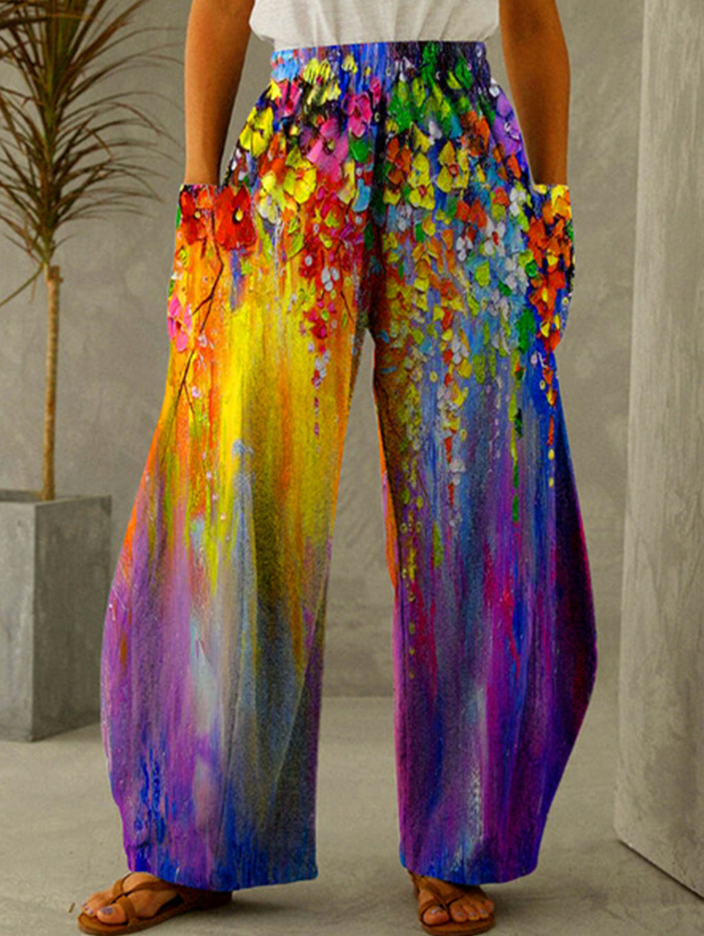 Street Oil Painting High Waist Wide Leg Pants