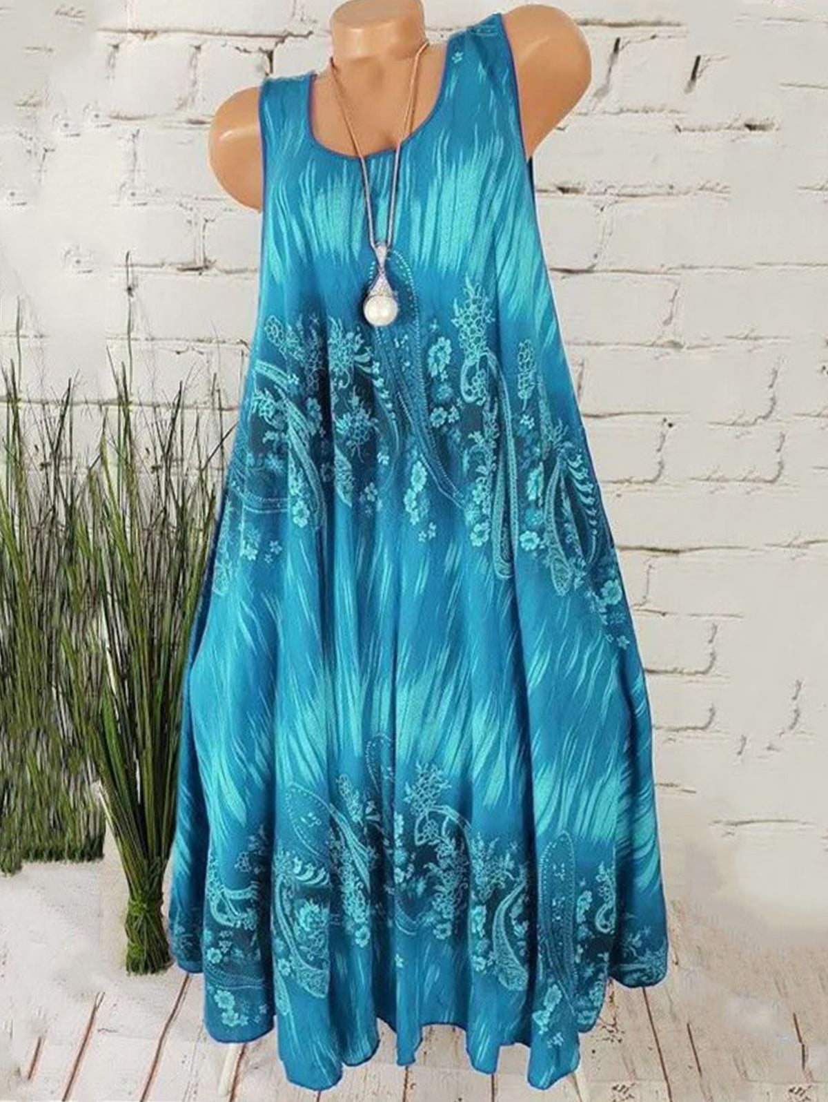 Daily U Neck Sleeveless Loose Boho Midi Dress