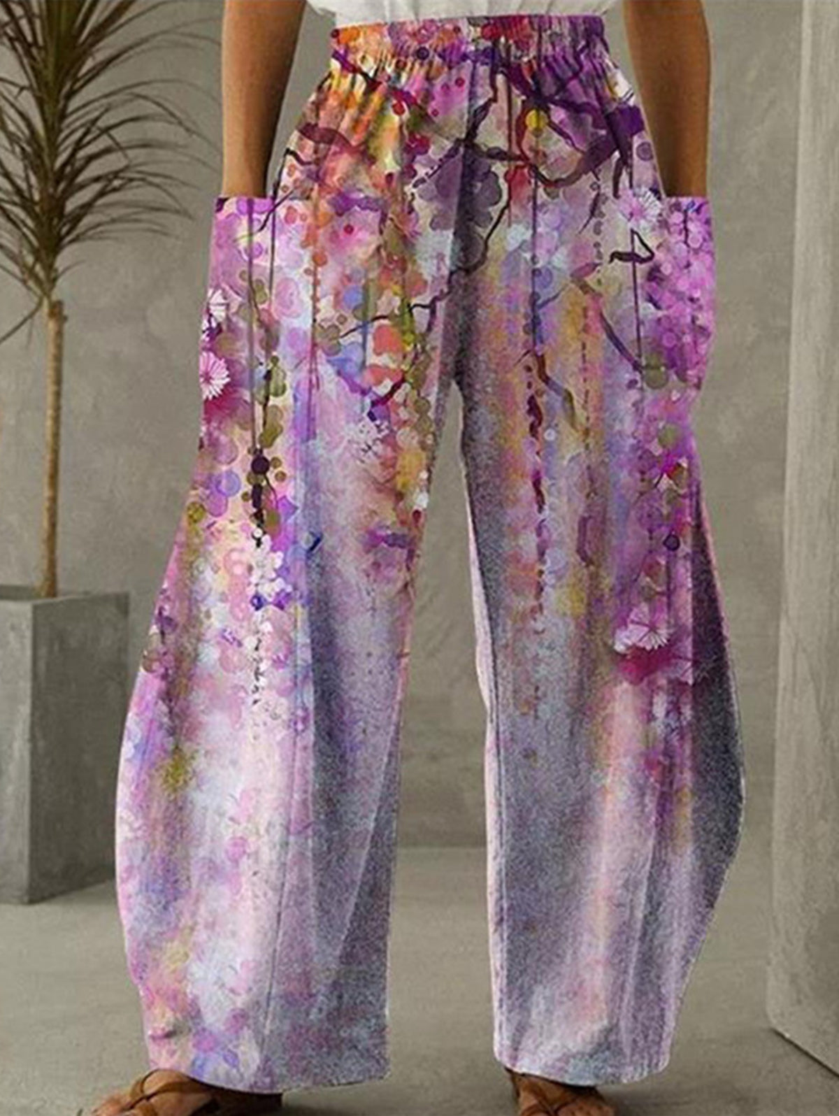 Street Oil Painting High Waist Wide Leg Pants