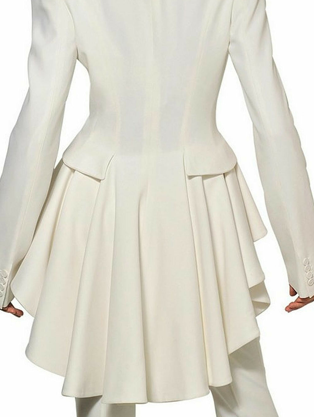 Elegant Plain Long Sleeve Slim Ruffle Tailed Blazer