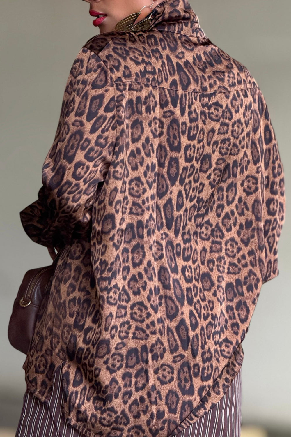 Ursiime Design Daily Brown Leopard Shirt Collar Long Sleeve Pocket Vintage Blouses [Pre-Order]