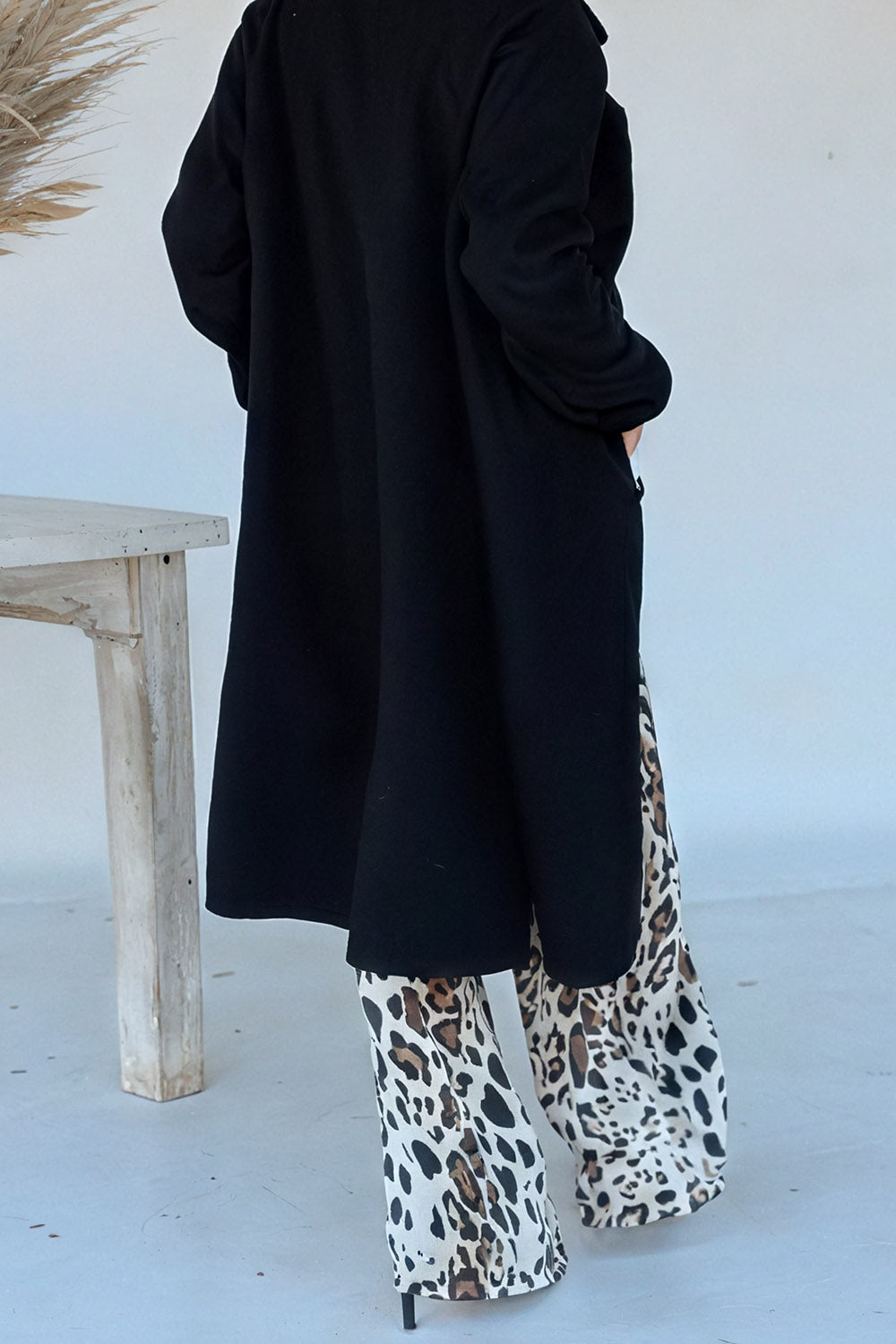 Ursiime Design Daily Black Leopard 3/4 Sleeve Pocket Elegant Two Piece Pant Sets [Pre-Order]