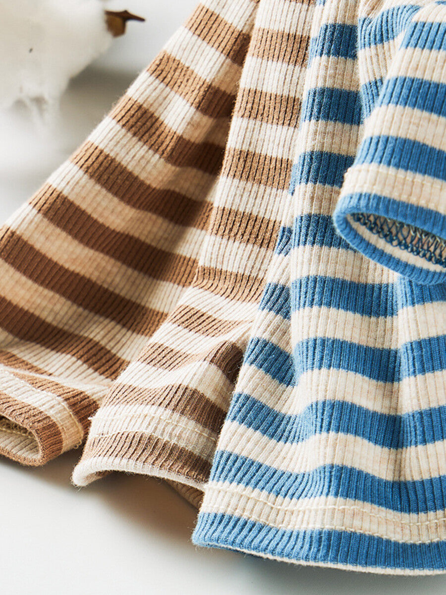 Casual Striped Turtleneck Long Sleeve Ribbed Knit Top