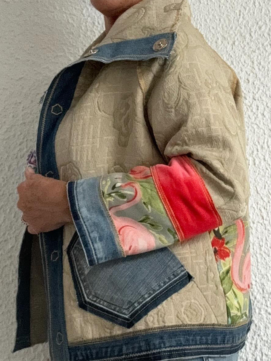 Ursiime Daily Blue Shirt Collar Long Sleeve Contrast Casual Pocket Denim Jacket