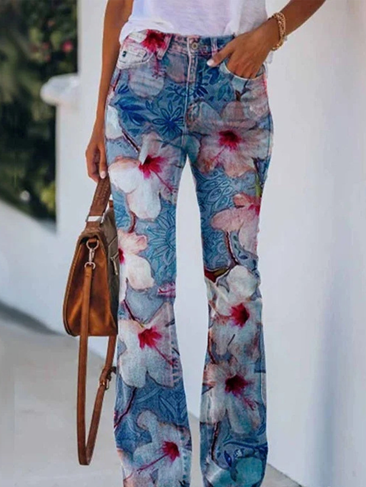Daily Floral Graphic High Waisted Pocket Flared Pants