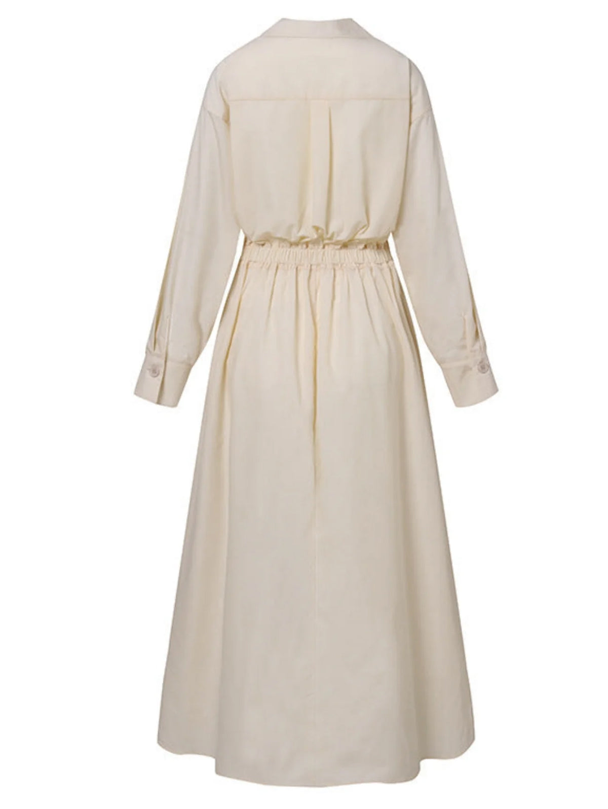 Elegant Pocket Button Lapel Collar Fold Solid Midi Dress