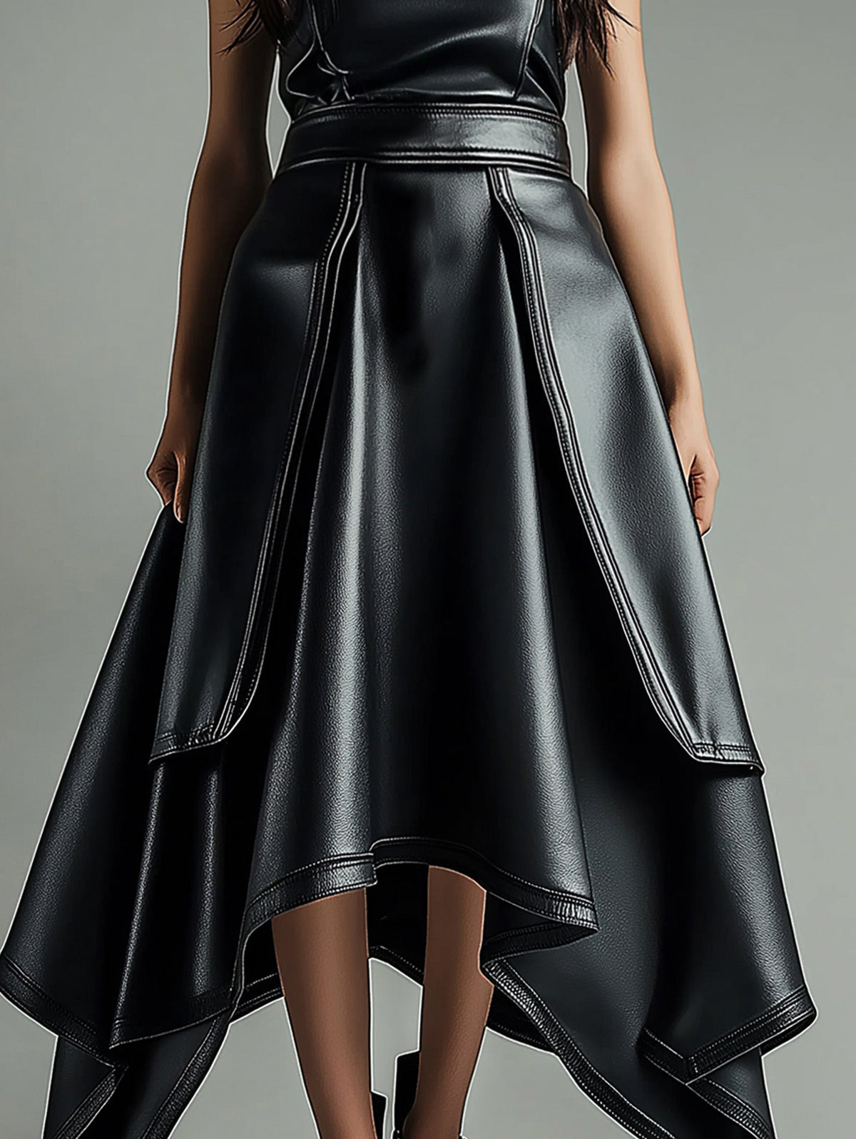 Ursiime PU Leather Layered Irregular Hem Maxi Skirt