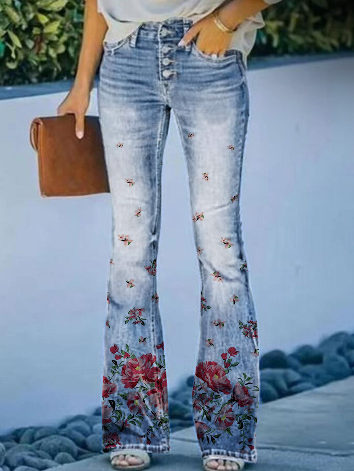 Daily Floral Graphic High Waisted Pocket Flared Pants