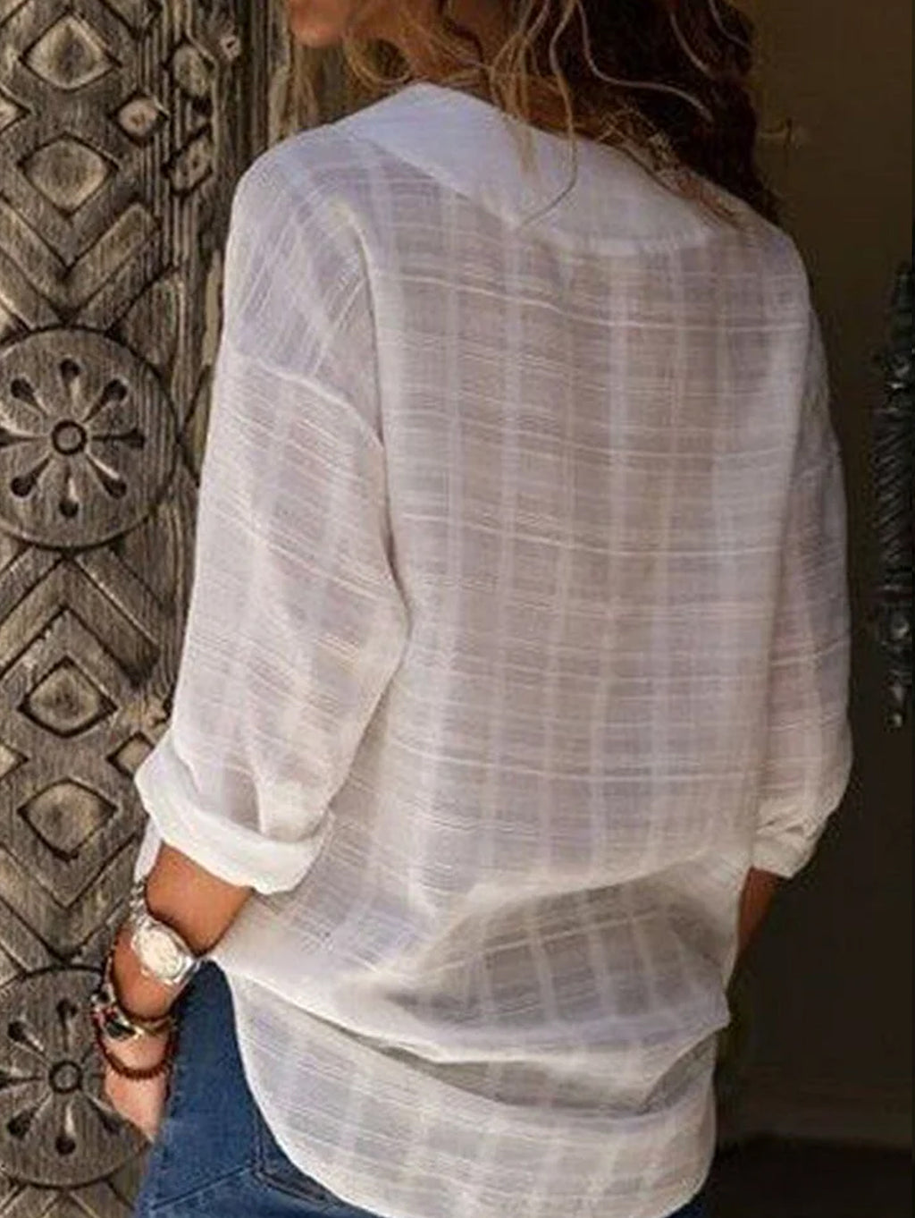 V Neck Long Sleeve Solid Color Shirts