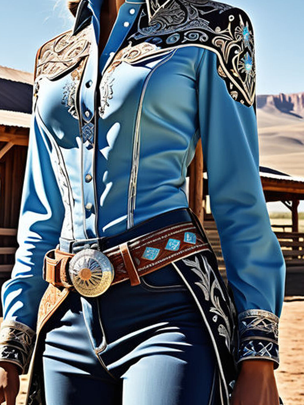 Ursiime Western Print Shirt Collar Buttons Long Sleeve Blouse