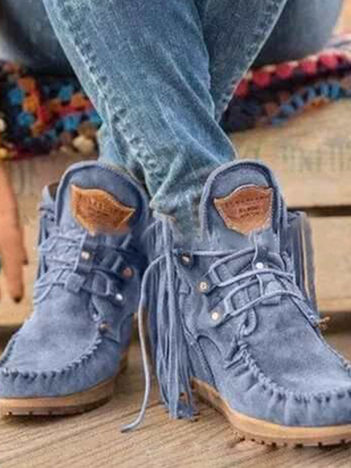 Casual Tassels Stitching Studded Lace Up Ankle Boot
