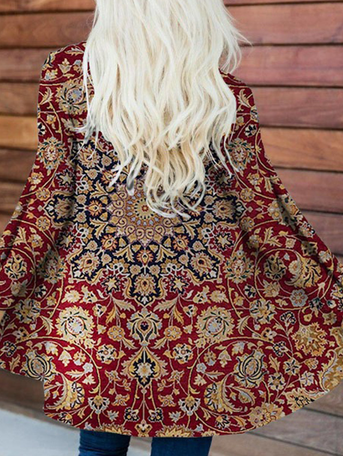Boho Fringe Print Open Front Long Sleeve Cardigan