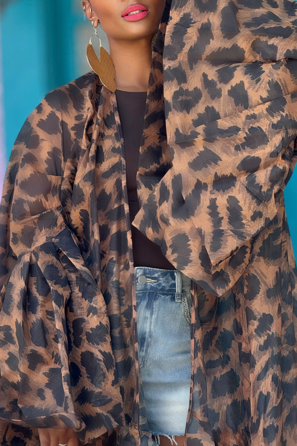 Ursiime Design Daily Brown Leopard Flare Long Sleeve Vintage Cover Ups [Pre-Order]