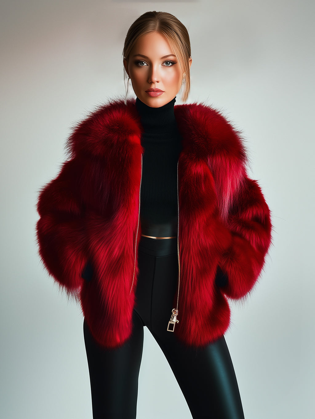 Ursiime Lapel Long Sleeve Zip Up Plush Coat