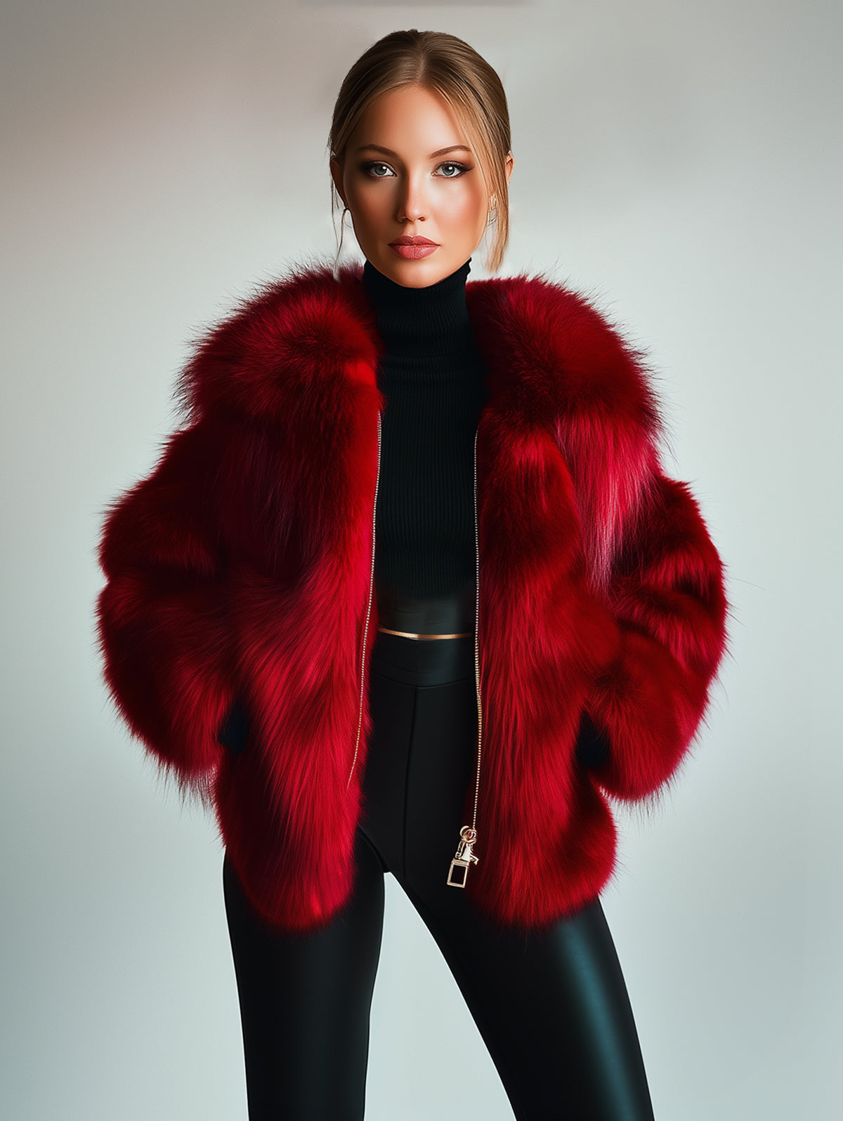 Ursiime Lapel Long Sleeve Zip Up Plush Coat