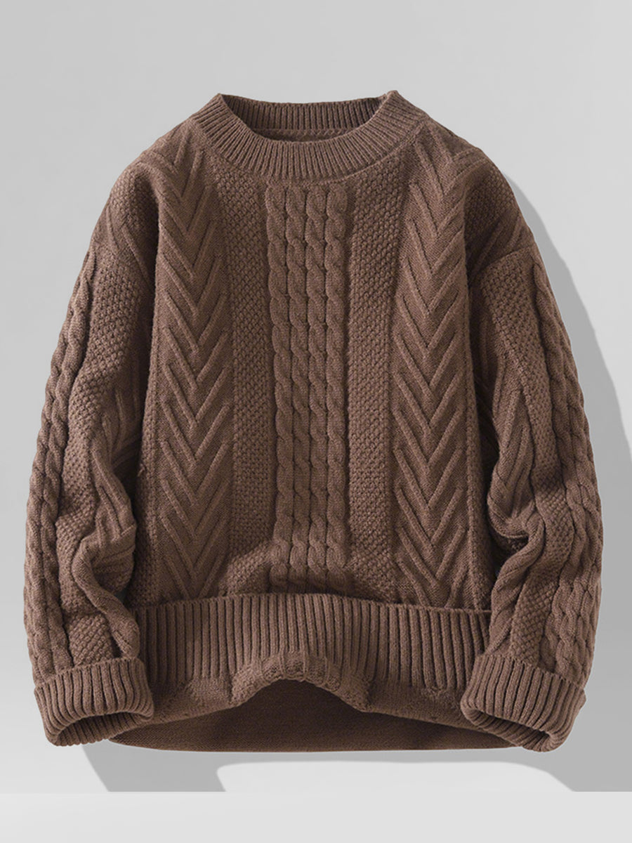 Casual White Oversized Cable Knit Crew Neck Long Sleeve Sweater