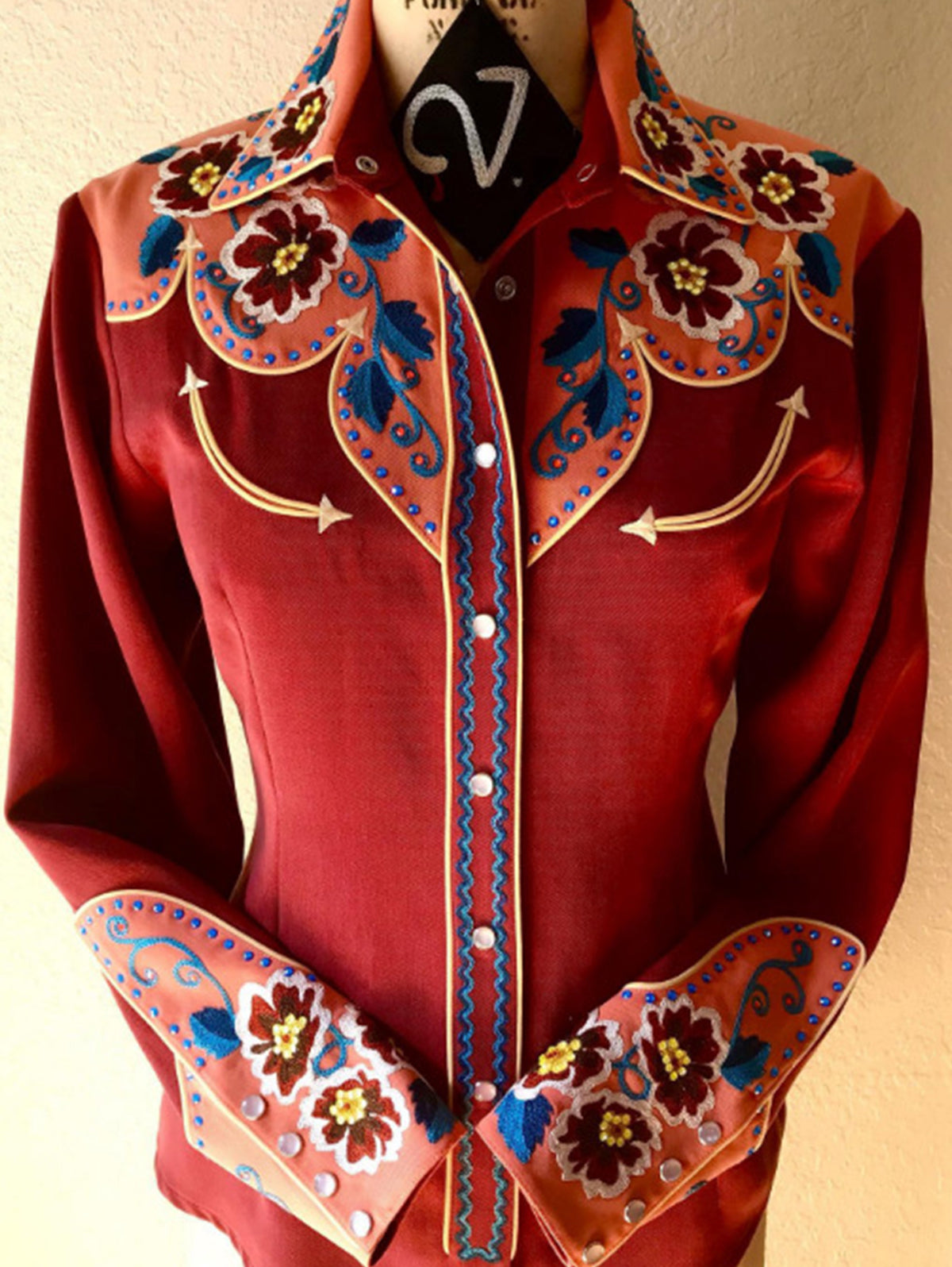 Western Floral Plant Print Lapel Collar Button Blouse