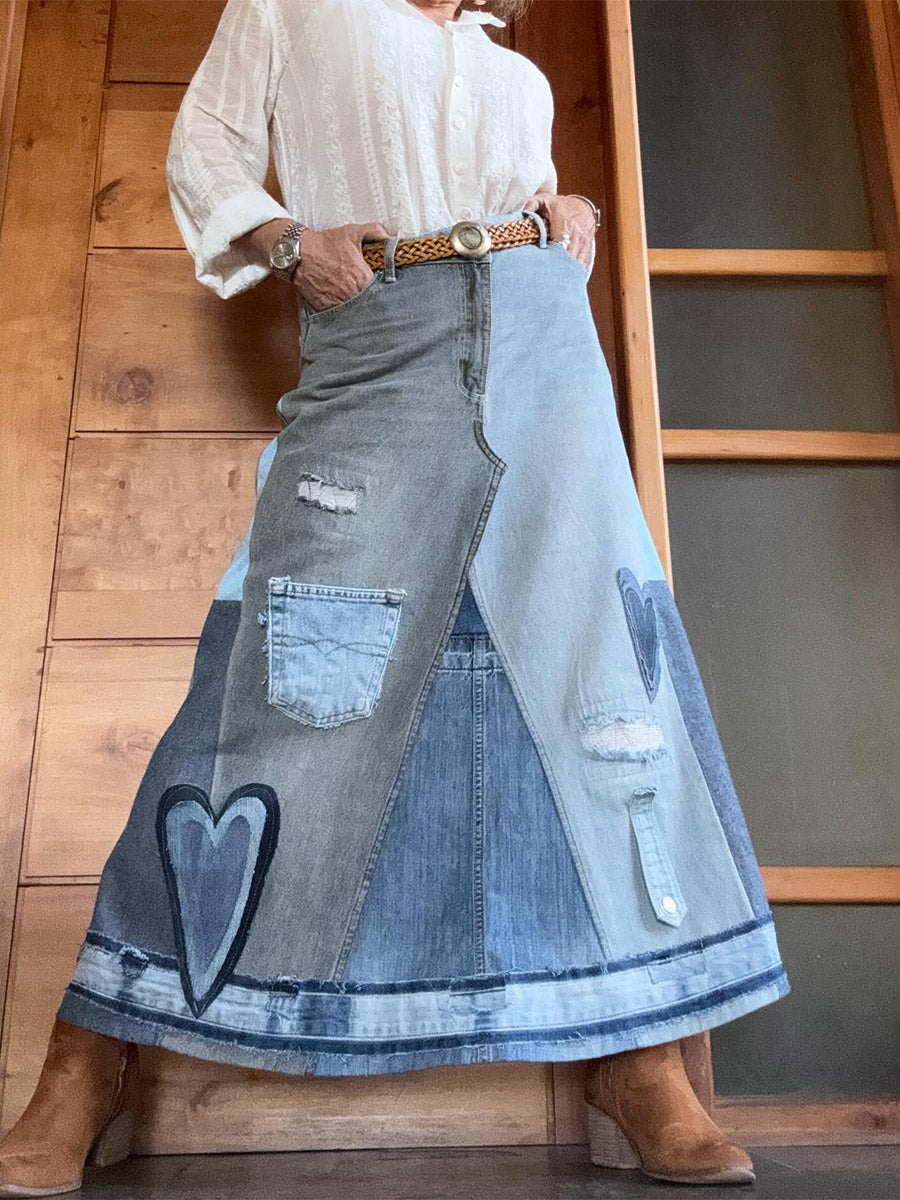 Ursiime Daily Blue Contrast Casual Pocket Denim Skirts