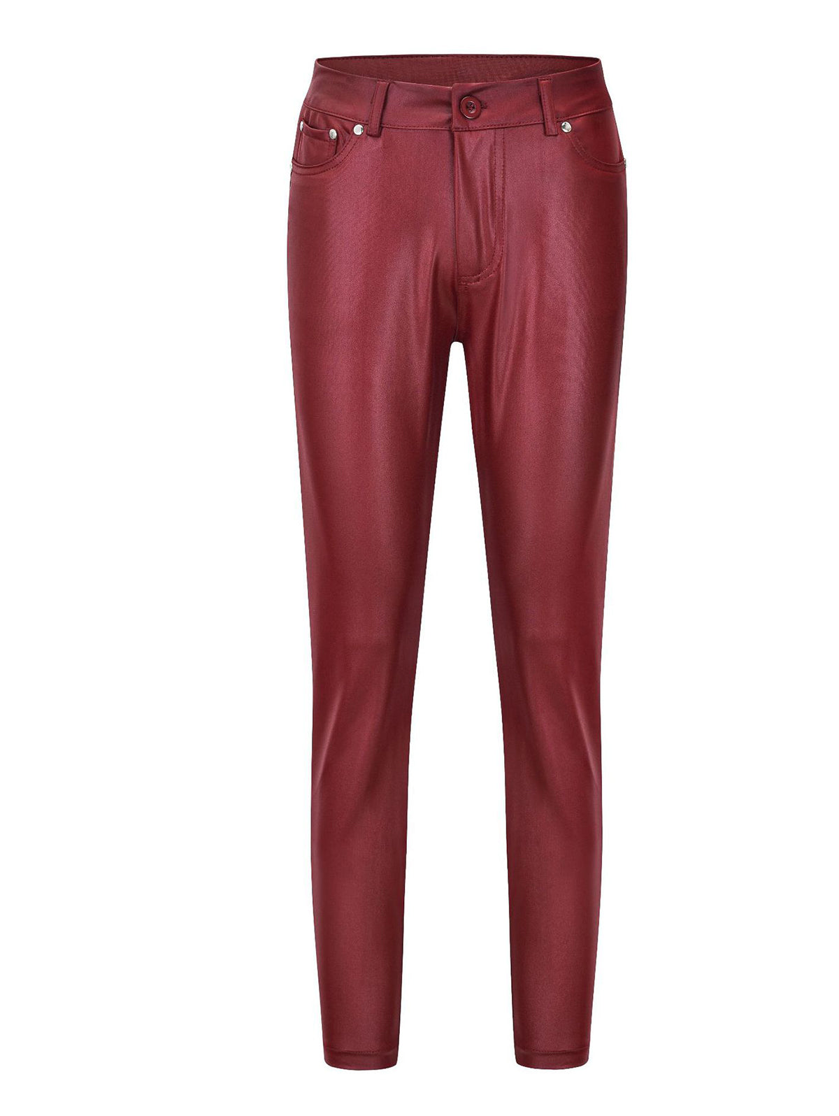 Casual Solid High Rise PU Leather Pencil Pants
