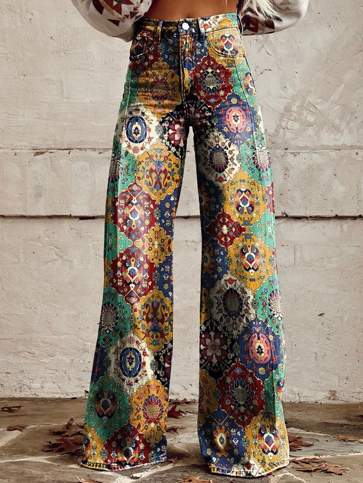 Boho Colorblocks High Waist Wide Leg Pants