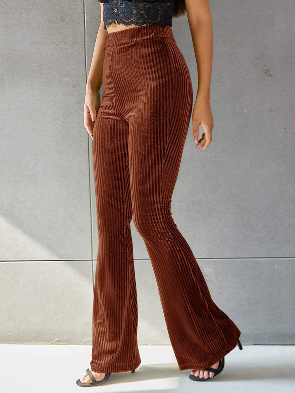 Velvet Pit Stripe High-Rise Elastic Waist Flare Leg Pants