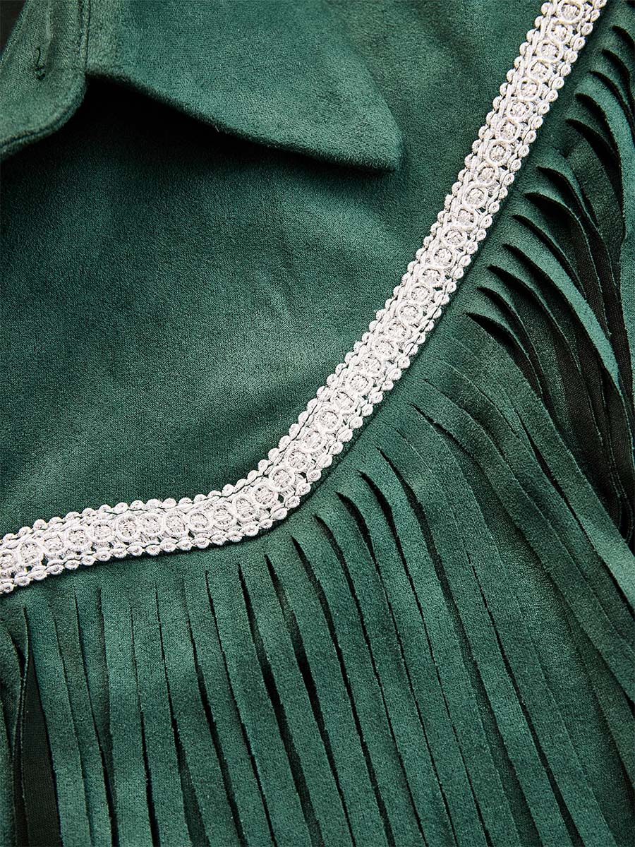 Ursiimes Festival Green Shirt Collar Long Sleeve Strappy Western Button Jacket [Pre-Order]